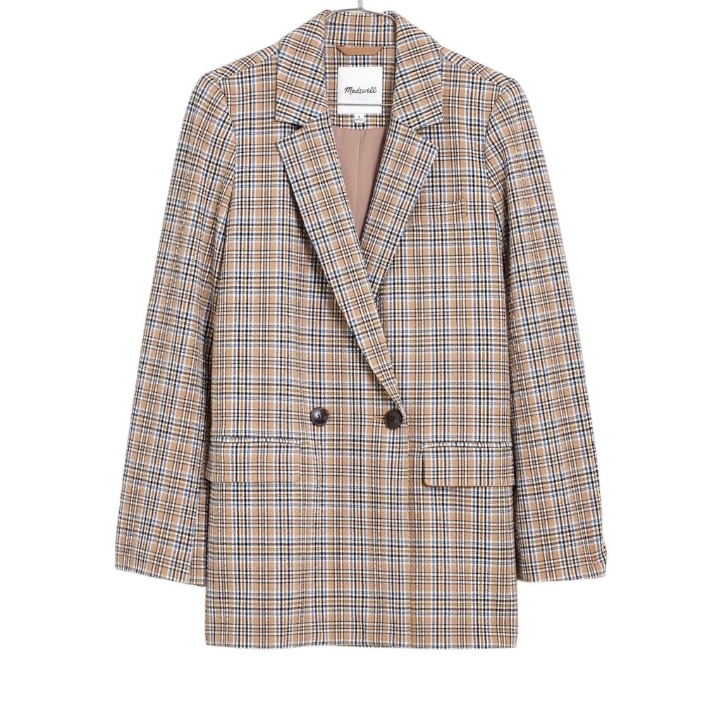 Madewell Caldwell Double Breasted Blazer, Seersucker Plaid, Women's Size Large